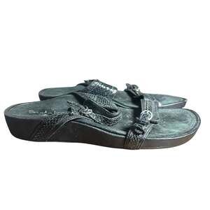 Aetrex Sandalistas Black Leather Sandals Adjustable Orthopedic Comfort Sz 8 1/2